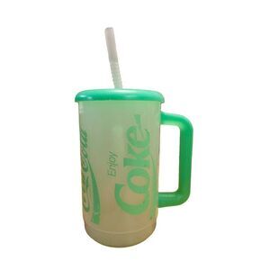 Vintage COKE Coca-Cola Cup Lid Straw Handle RARE 80s 90s Neon Green 💚